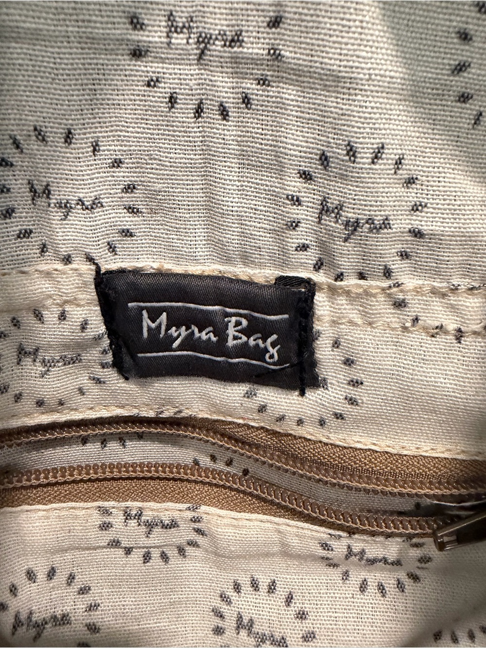 Myra Bag Black and White Floral Canvas Tote with Brown Accents - Picture 10 of 13